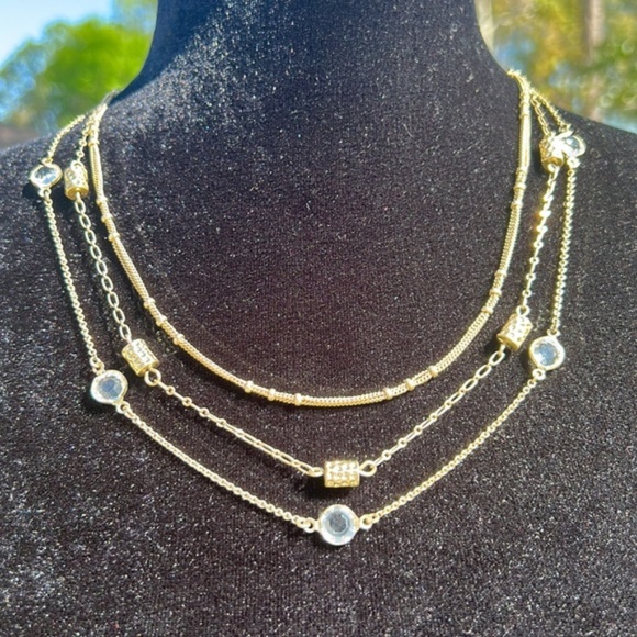 New Lia Sophia Gold Coast 3-layer necklace scattered with channel-cut crystals